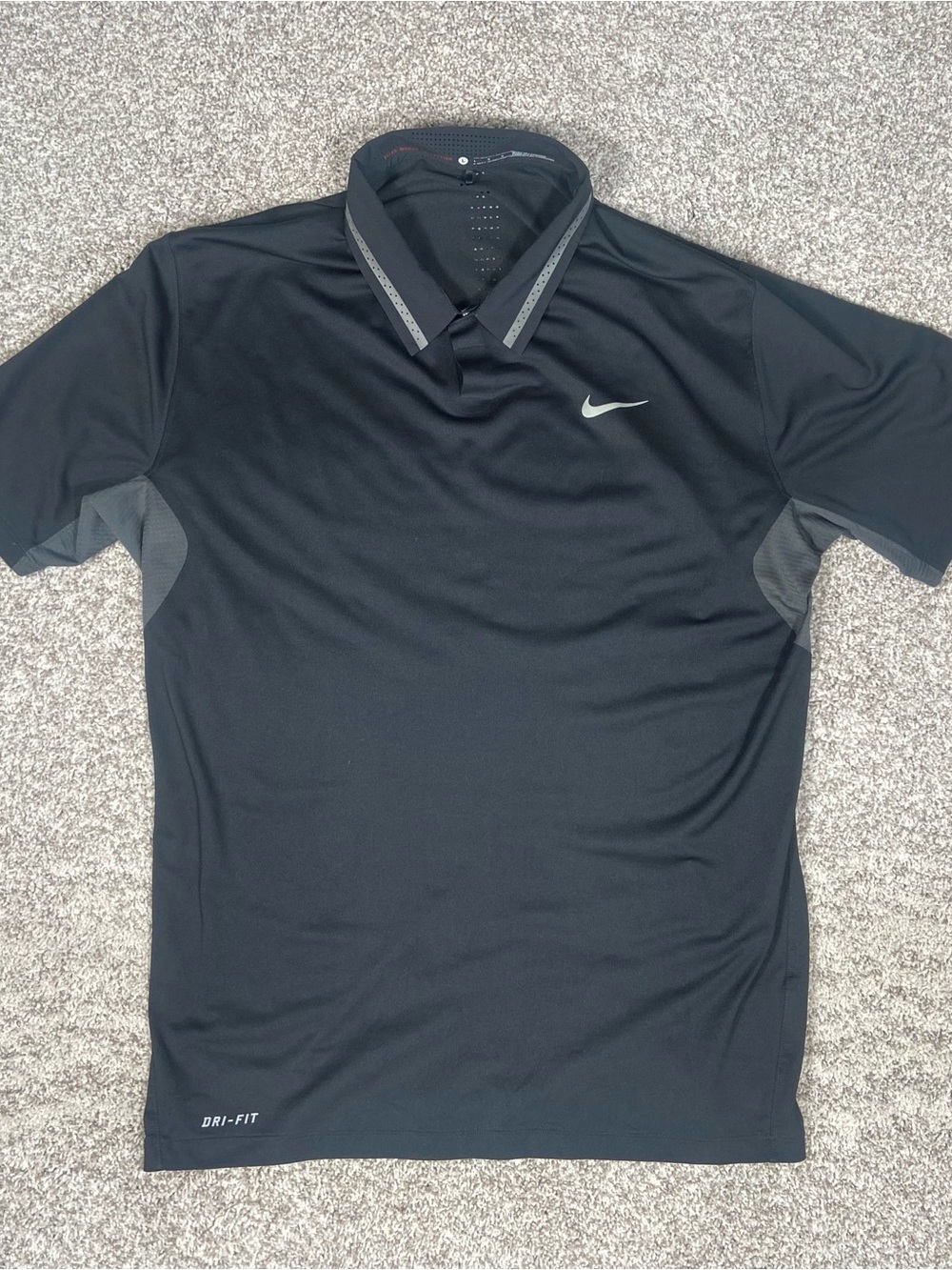 Nike Tiger Woods Polo Mens Large Black Dri Fit Collared Swoosh Logo Short Sleeve